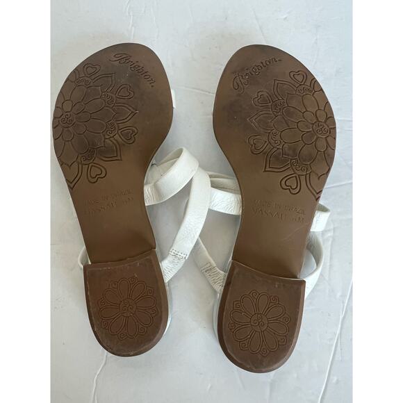 Brighton Nassau Leather White and Silver Strappy Slip On Slide Sandals Size 6 - Picture 6 of 9